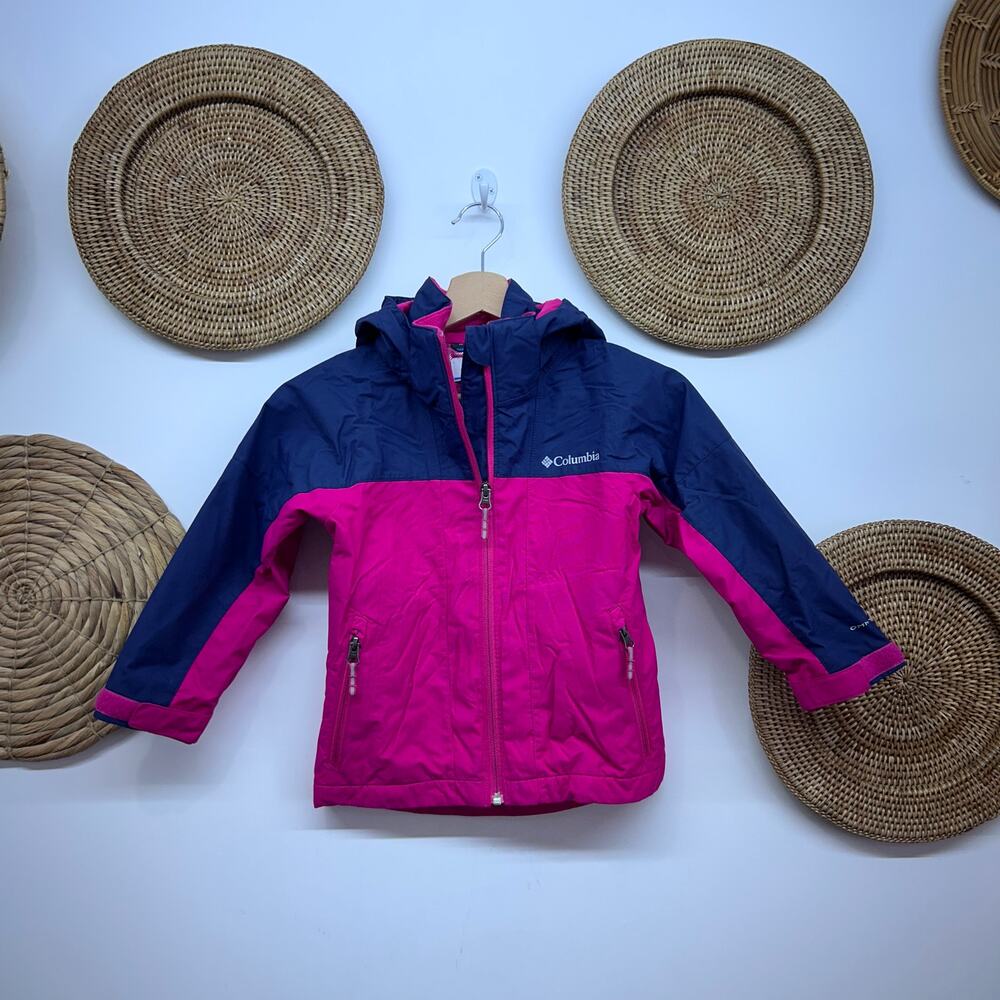 Columbia Pink Blue Hooded Zip Up Jacket Girls XXS 4/5